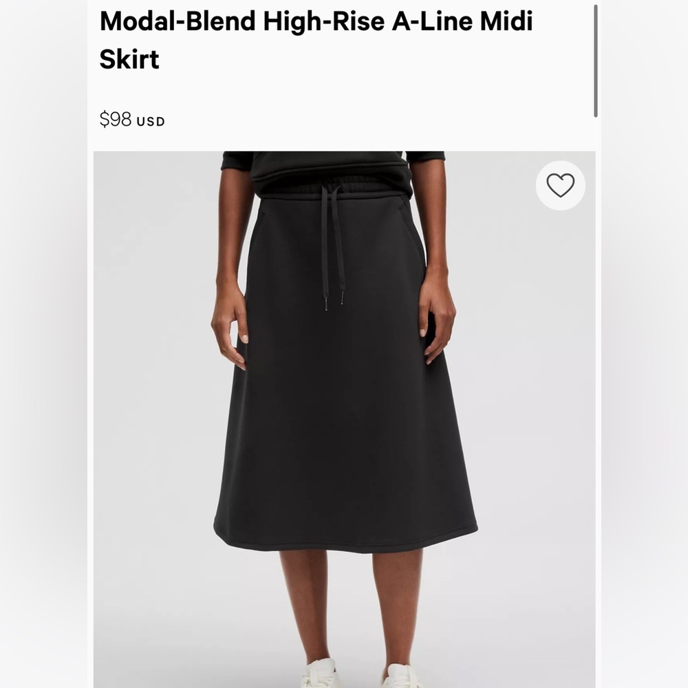 New Lululemon Modal-Blend High-Rise A-Line Midi Skirt black color